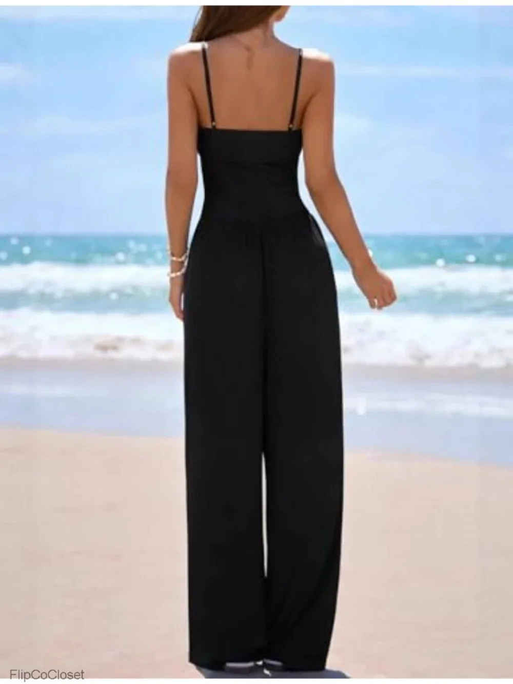 Womens Dressy Sleeveless Tube Wide Leg Jumpsuit with Pockets Ribbed Knit Summer